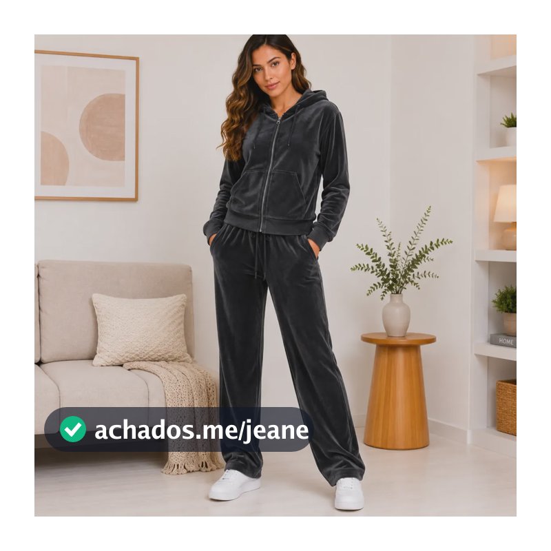 Conjunto De Frio Feminino Veludo Plush Grosso Premium Luxo M Preto Liso