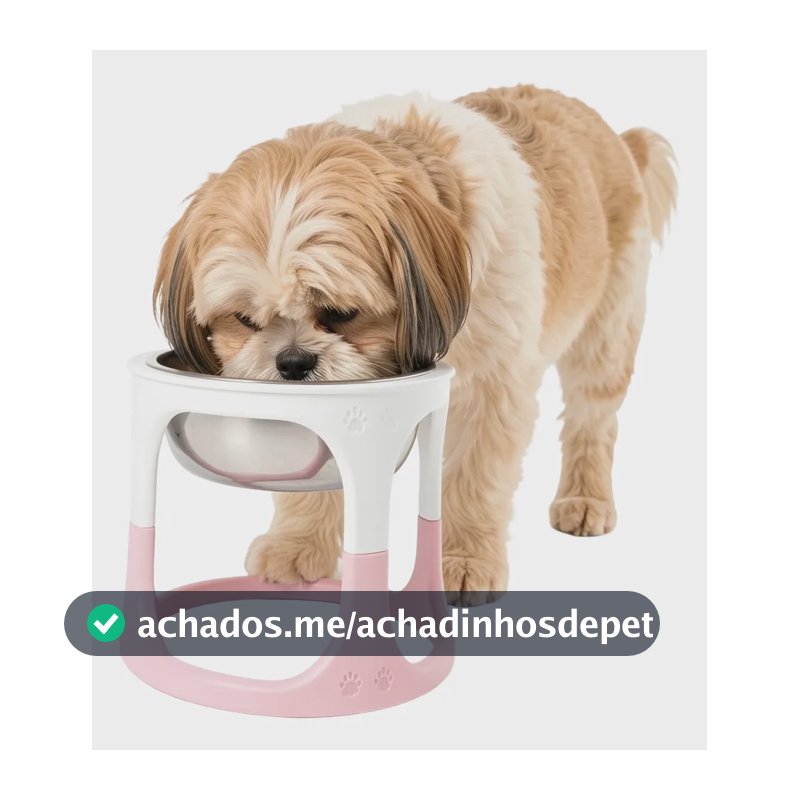 Comedouro Elevado Pet Com Tigela Inox Para Cães E Gatos 0v Rosa E Branco