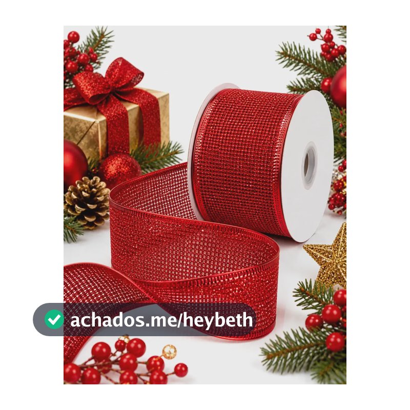 Fita Natalina Aramada Decoração Laço Árvore De Natal Luxo Vermelho