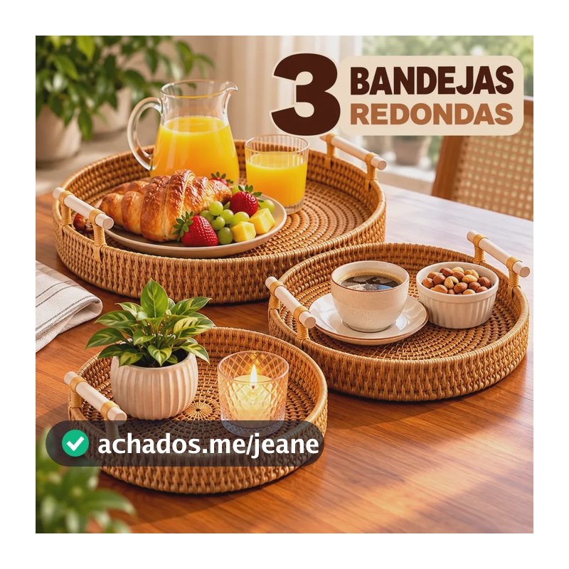 Kit 3 Bandejas Redondas de Madeira para Servir e Decorar – Pítia