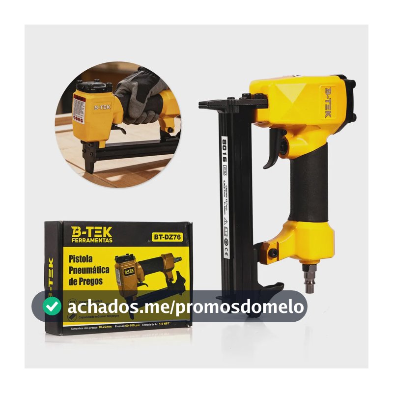 Grampeador Pinador Pneumático 2 em 1 B-TEK DZ-76 Grampo 80/16 e Pino 18GA de 6 a 16mm Tapeceiro Pregar Sofá Estofado Madeira MDF Rodapé Pistola de Pregos Ar Comprimido