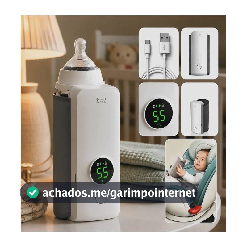 Aquecedor Mamadeira Portátil  Recarregável Usb Lcd Bivolts Branco 127/220v