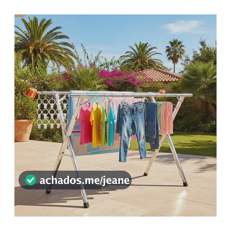 Varal De Chão Roupas Dobrável Grande Aço Inoxidável 80kg Branco