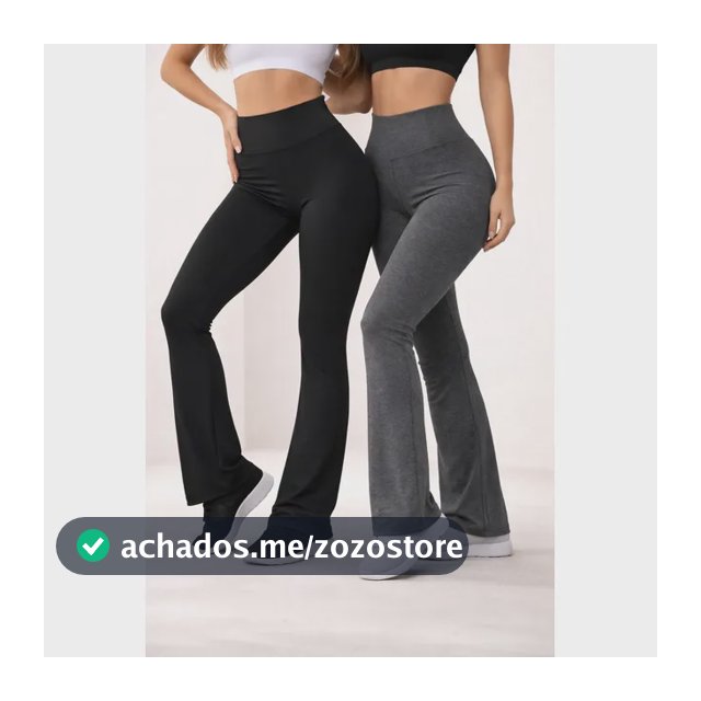 Kit 2 Calças Legging Flare Bailarina Boca De Sino Cós Alto Preto E Cinza Liso M 38-40