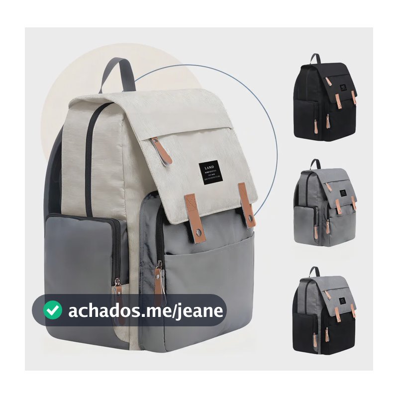 Mochila Maternidade The Land Cor Cinza com Bege - 38cm