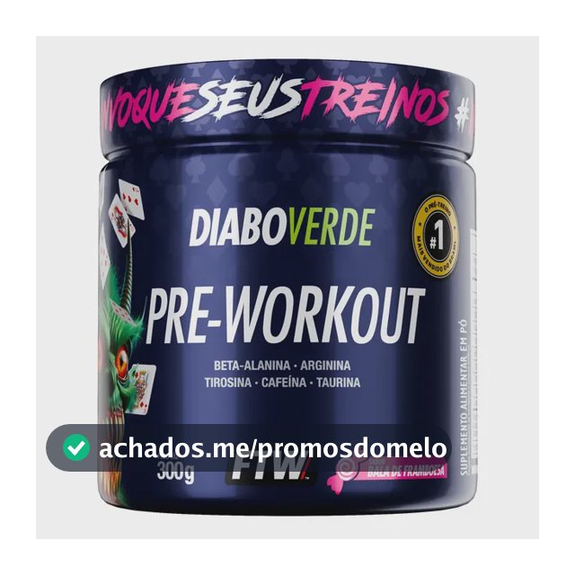 Pré Treino Pre Workout DIABO VERDE Pote 300g Sabor Bala De Framboesa Ftw
