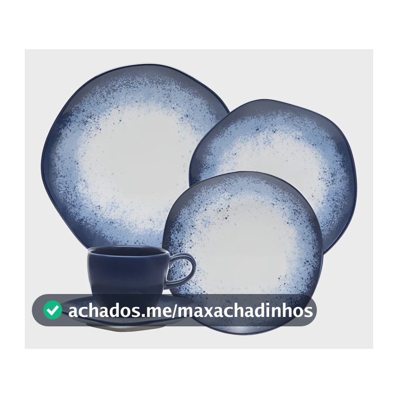 Aparelho De Jantar 20 Peças Galapagos Ryo Oxford Porcelana Branco E Azul Estampado