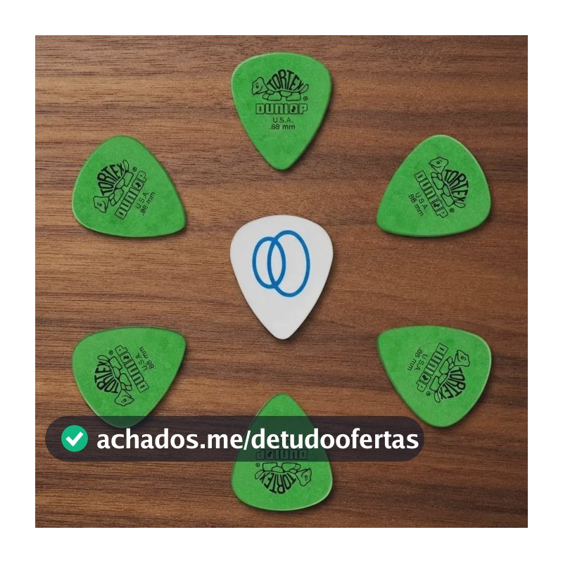 6 Palhetas Dunlop Tortex Standard .88mm cor Verde + 1 Palheta Groover Palheta para Guitarra Baixo Violão