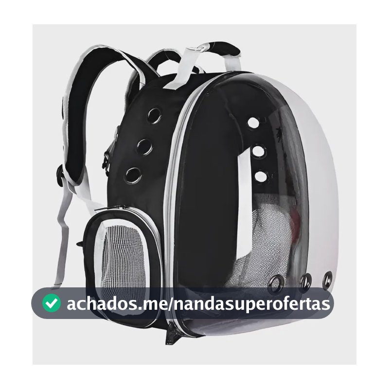 Mochila de transporte Pet Gatos e Cachorro Visão 360 Ventilação Transparente Passeio Preto