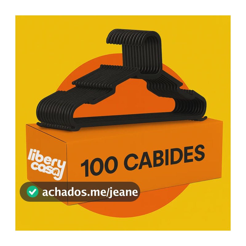 Kit 100 Cabides Pretos Plástico Adulto Organização Guarda-Roupa