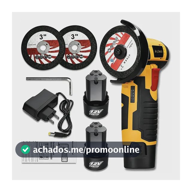 Mini Esmerilhadeira Lixadeira Angular 2 Baterias + 2 Discos Amarelo 12v