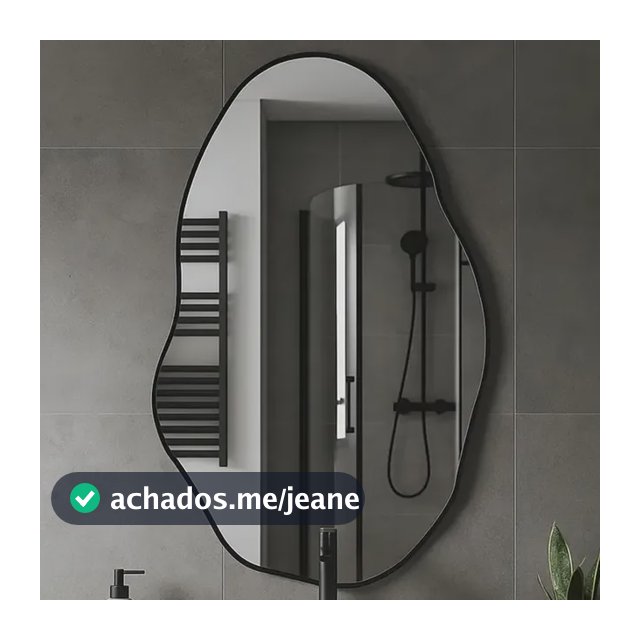 Espelho Orgânico Decorativo 60x40 Moldura Couro Parede Sala Moldura Preto