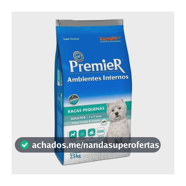 Ração Premier Ambientes Internos Cães Adultos Raças Pequenas Frango e Salmão 7,5kg