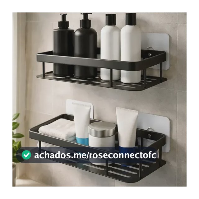 Kit 2 Suporte Porta Shampoo Sabonete Prateleira Banheiro Adesivo Parede Sem Furar Box Luxo Cor Preto Aço Inoxidável Sublimente