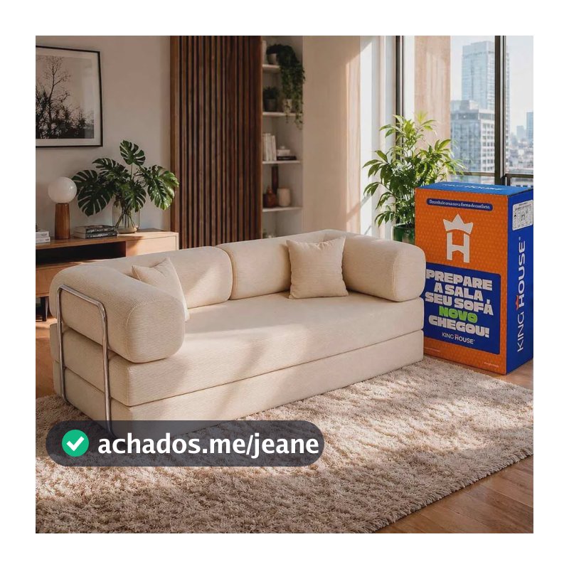 Sofá Cama Chegada Espuma Á Vácuo 2,02m Veludo Cotelê Bege Bege