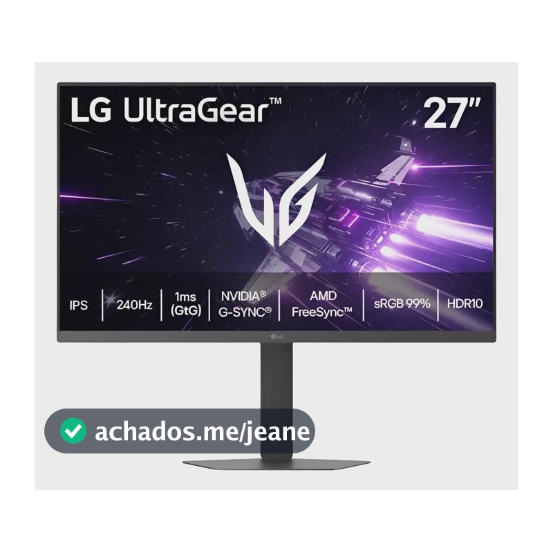 LG UltraGear Monitor Gamer 27" IPS 240Hz 1ms (GtG) Full HD (1920x1080) sRGB 99% HDMI 2.0 NVIDIA G-SYNC AMD FreeSync Premium, Preto - 27G440A