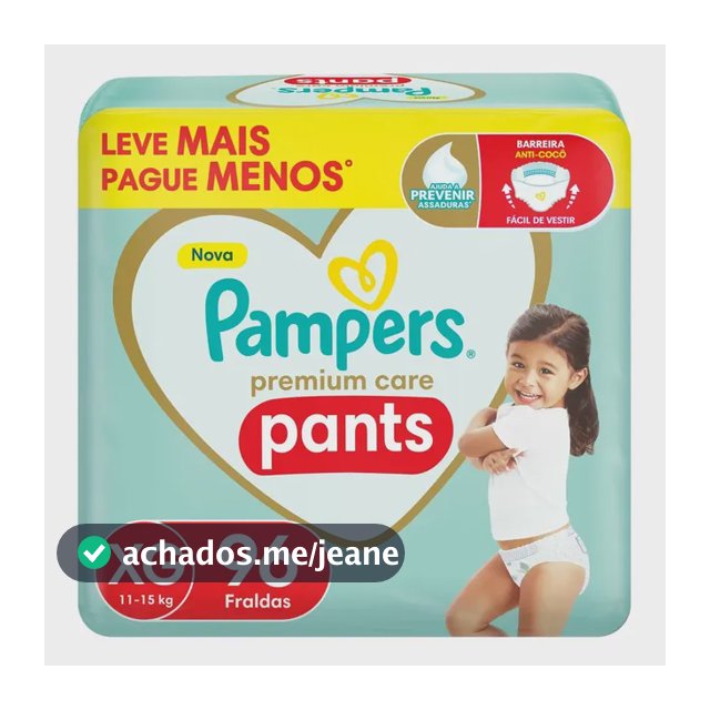 Fralda Pampers Premium Care Pants Tamanho XG 96 Unidades