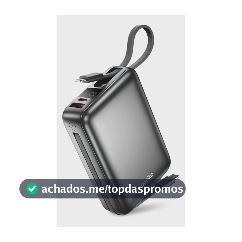 Carregador Portátil Power Bank Basike 20000mAh 22.5W Rápido Cabos Embutidos Tipo C iPhone Samsung