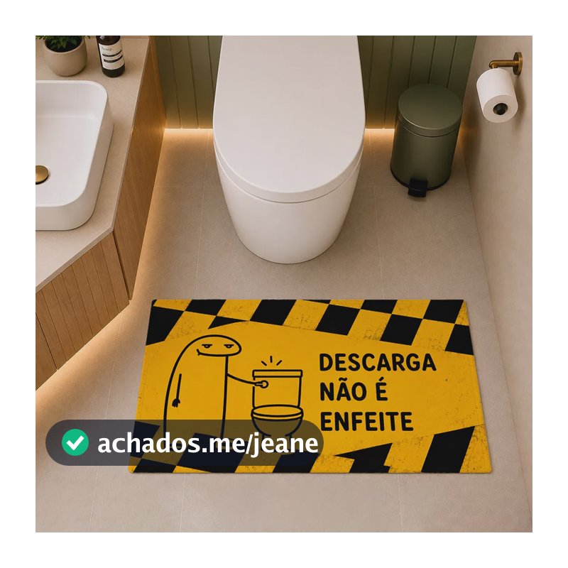 Tapete Para Banheiro Divertido Antiderrapante Decorativo Amarelo Descarga Não É Enfeite
