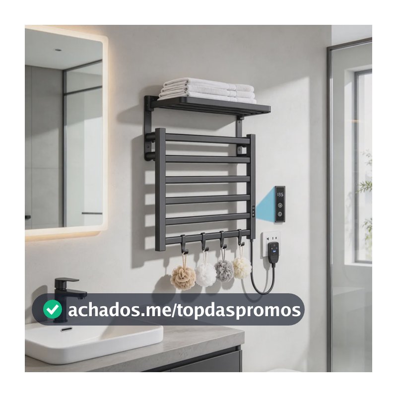 Toalheiro Eletrico Termico Display Digital Temporizado6barra Preto 110v