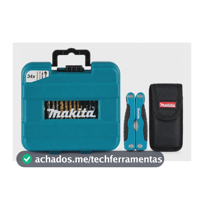 Kit Makita Com 34 Peças E Alicate Multiuso Azul-turquesa