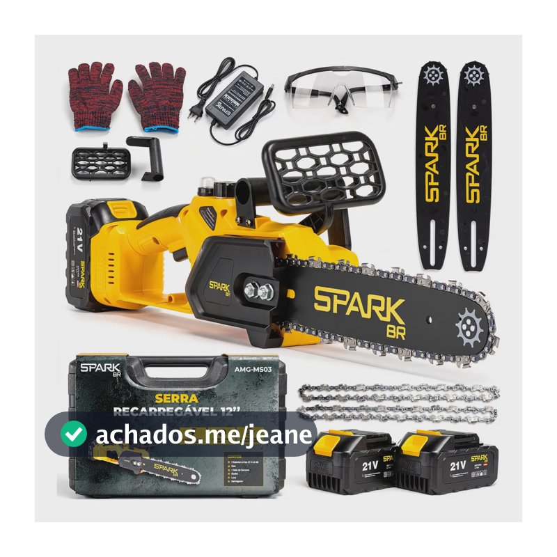 Moto Serra Elétrica Portátil 12 Polegadas Spark Br 2 Baterias 21v Recarregável 3000mAh Trava Segurança 4800 RPM Maleta Acessórios Bivolt