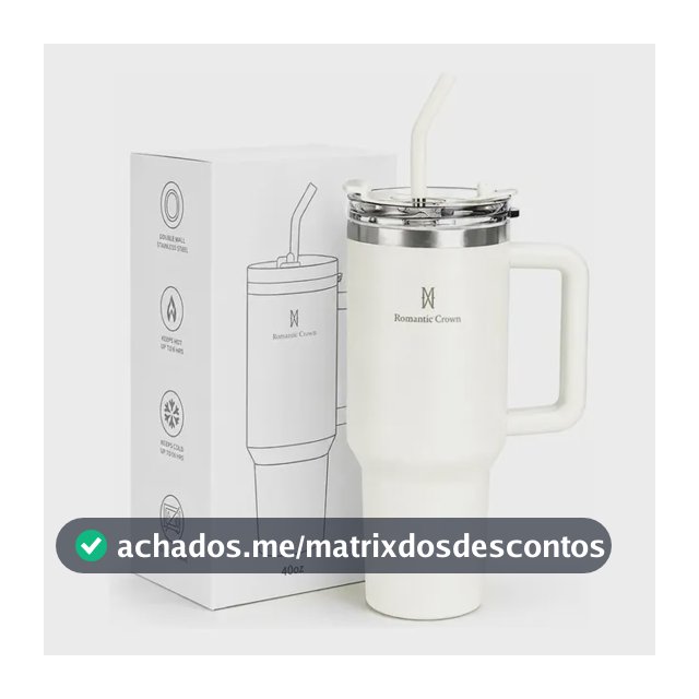 Copo Térmico Gigante 1,2l Inox Com Tampa E Inox Canudo Cor Branco Cor Pura / Material Fosco