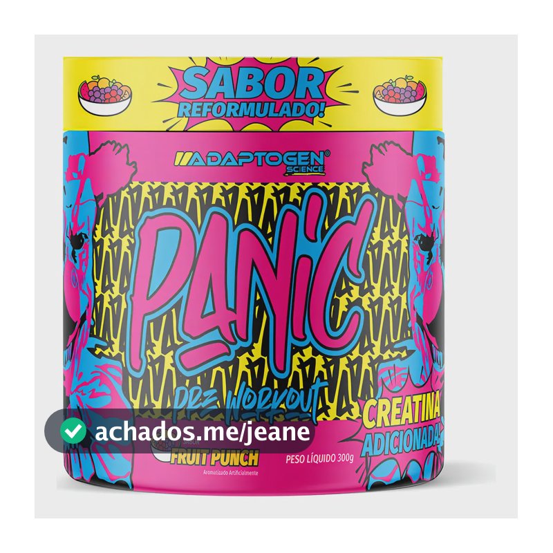 Suplemento Em Pó Adaptogen Science Panic Pré Treino com creatina Pote 300g Sabor Ponche de Frutas