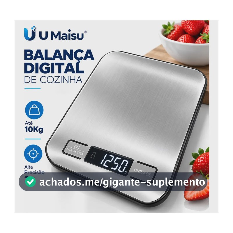 Balança Digital Cozinha 10kg Touch Alta Precisão Portátil Profissional Para Pesar Alimentos Confeitaria Dieta Fitness Nutricional Eletrônica Display LCD Aço Inox - U maisu