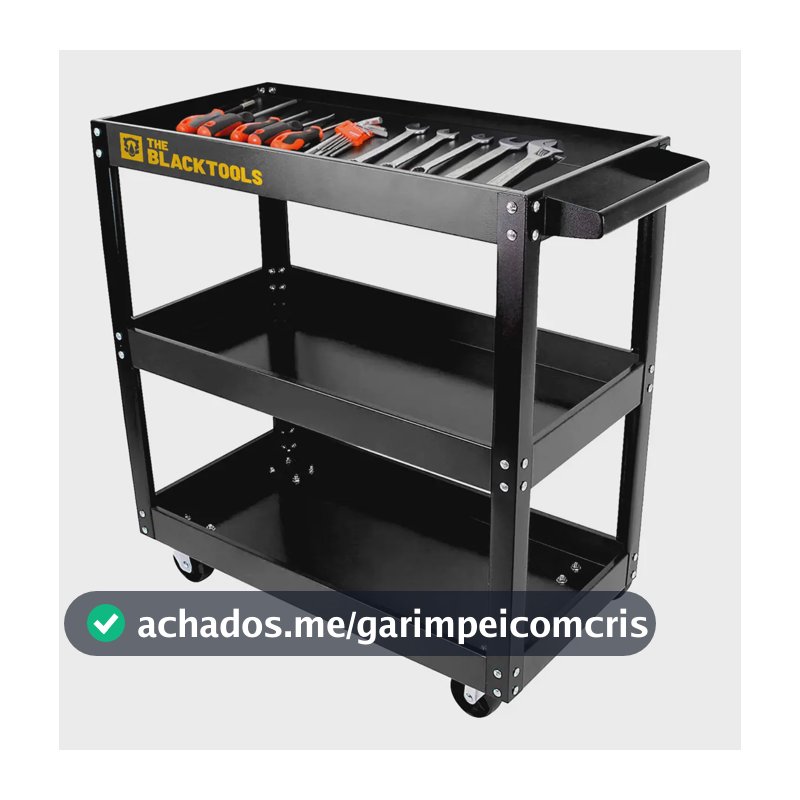 Carrinho De Ferramentas Aberto 3 Andares Capacidade De 120Kg Auto Center Tattoo Cor Preto The Black Tools