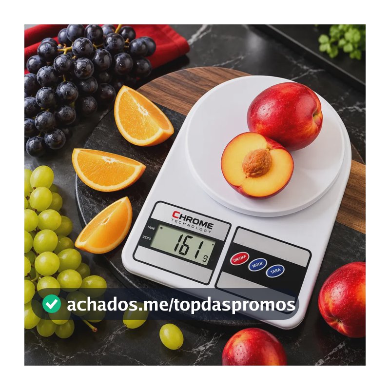 Balança Digital de Cozinha para Alimentos, 10 kg e Precisão de 1g Profissional E Uso Domestico Nutricional Para Pesar Alimentos Ou Confeitaria Comida Chrome Technology