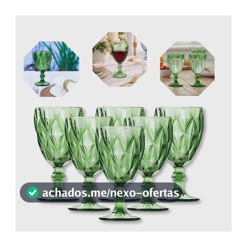 Jogo de Taças Diamond Luxo em Vidro Verde da Gostei! com 6 Unidades de 330 mL