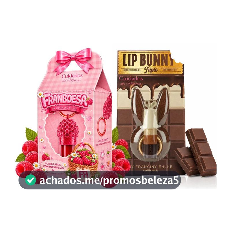 Kit Gloss Hidratante Labial Franboesa + Gloss Labial Lip Bunny Triple Chocolate - Fran By Franciny Ehlke - Cuidados de maria