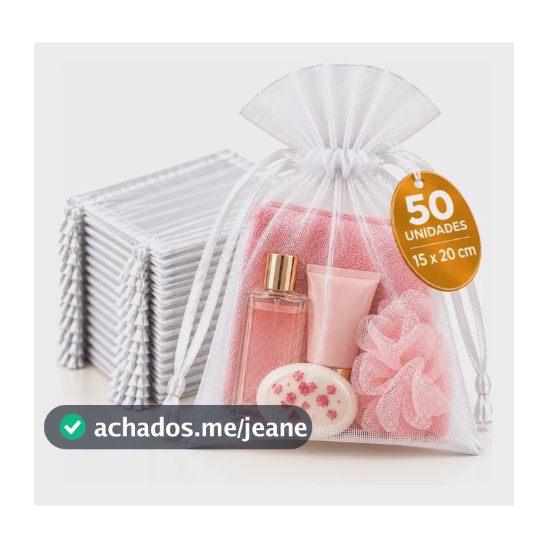 Kit 50 Saquinho Organza Saco Tule Lembrancinha Jóia Brinde Branco 15x20cm