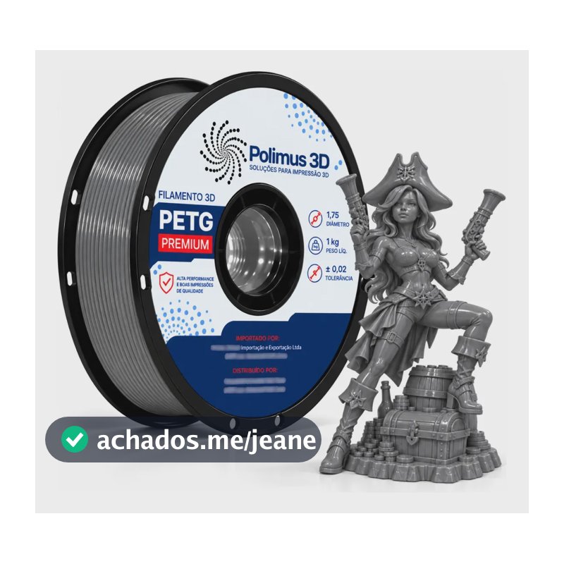 Filamento De Impressora 3D PETG Cor CINZA 1kg Polimus 3D Brilho Premium Para Imprimir Peças 3D Impressão 3D Modelagem Miniaturas Enfeites e Projetos