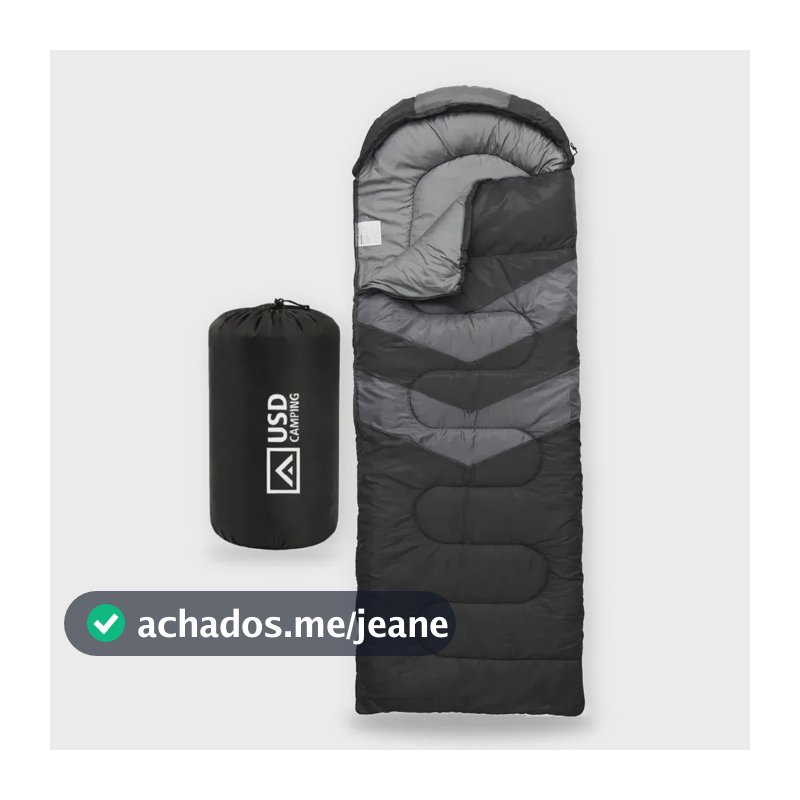 Saco De Dormir USD Impermeável Confortável 2,10m X 80cm Para Camping Com Bolsa De Transporte – Preto E Cinza