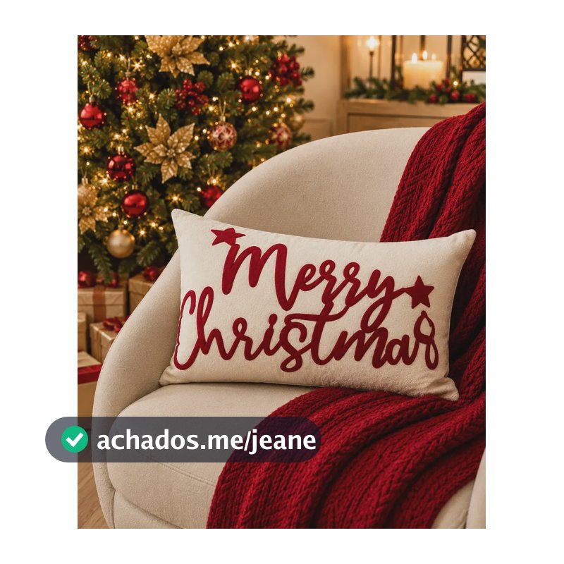 Capa De Almofada De Natal Decorativa Baguete Boucle 30x50cm Branco Off E Vermelho Merry Christimas Off