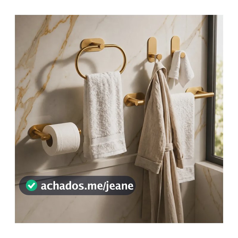 Kit Acessórios Para Banheiro 5 Peças Sem Furo Autocolante Toalheiro Cabide Ganchos Moderno Minimalista Aço Inox