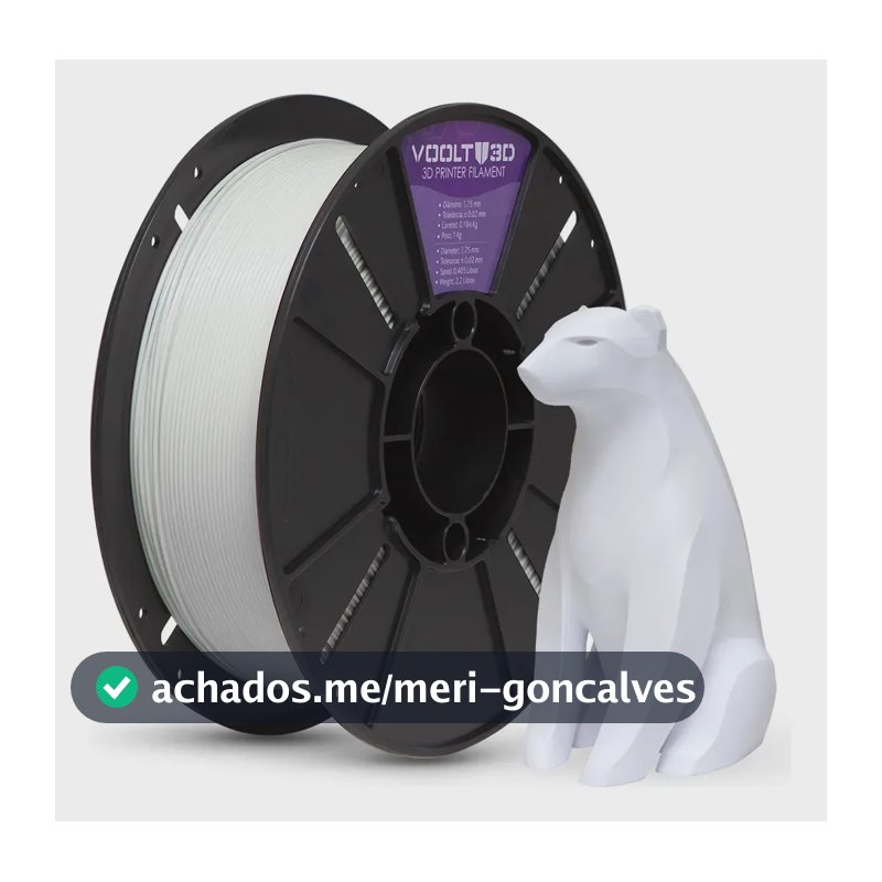 Filamento PLA Branco Velvet Voolt3D 1kg 1,75mm Impressão 3D