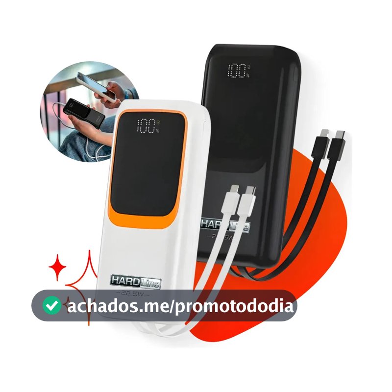 Power Bank Turbo Carregador Portátil 20000mah Turbo 22.5w Premium Universal Rápida Carga Para Celular iPhone Xiaomi Motorola LG Smartwatch Tablet Display Digital Viagens Festa Ios Hardline Preto Ou B