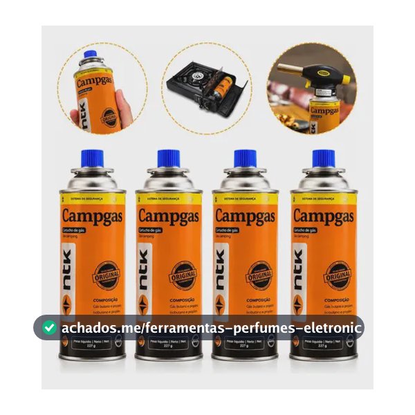 Kit Camping Gás De Maçarico Fogareiro 4 Latas Refil Ntk 227g Laranja