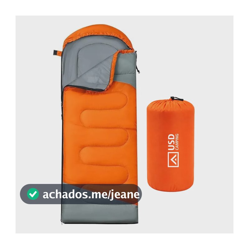 Saco De Dormir Camping Impermeável Usd Confortável 2,10m X 75cm C/ Bolsa De Transporte Cor Laranja E Cinza