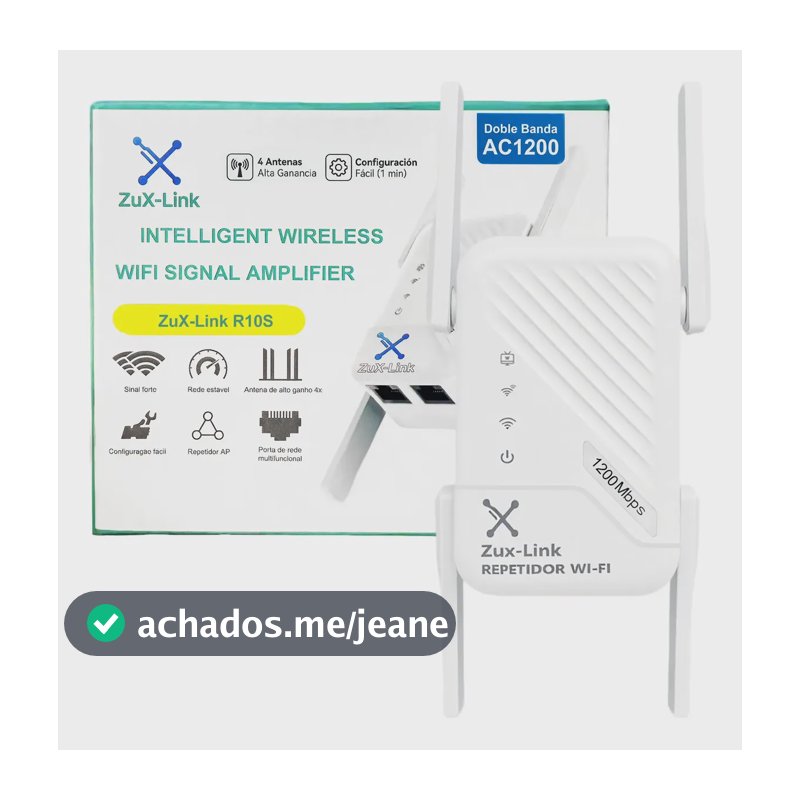 Repetidor Dual Band Zux-link 1200mbps 4 Antenas Extensor