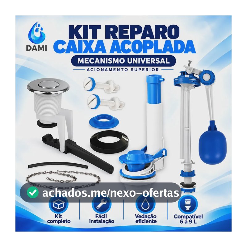 Kit Completo Caixa Acoplada Reparo Universal Dami Instalação Fácil, Compatível Com Diversas Marcas, Extra Forte E Durável