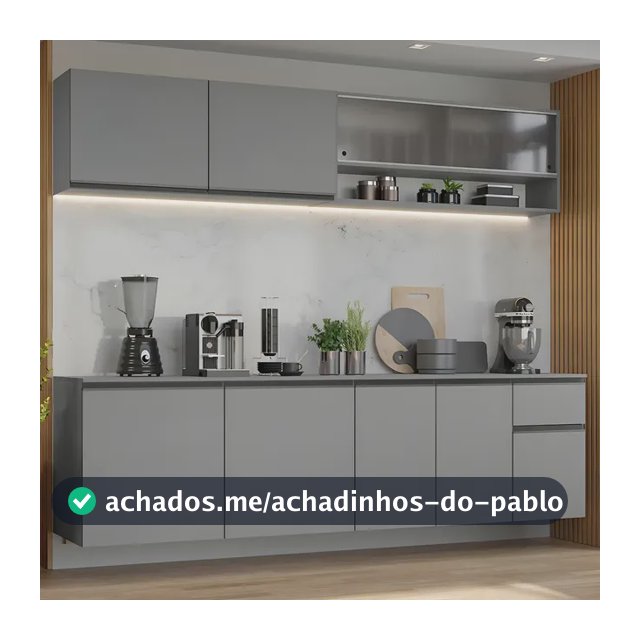 Armário Cozinha Completa Suspenso 240cm Madesa Cinza Nice 04