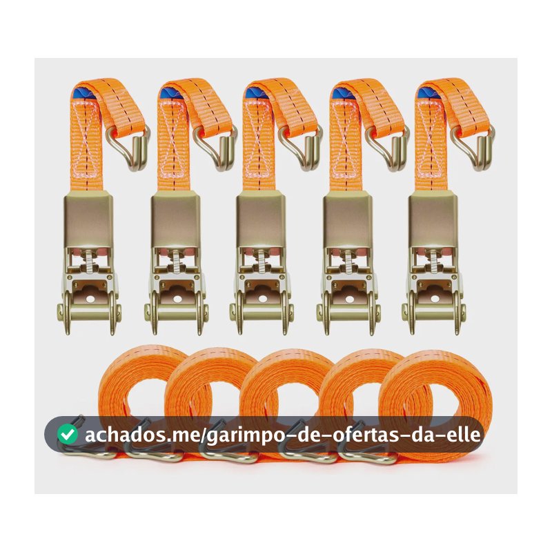 5x Kit Cinta Catraca Pequena 800kg Amarração Carga Reforçada Laranja