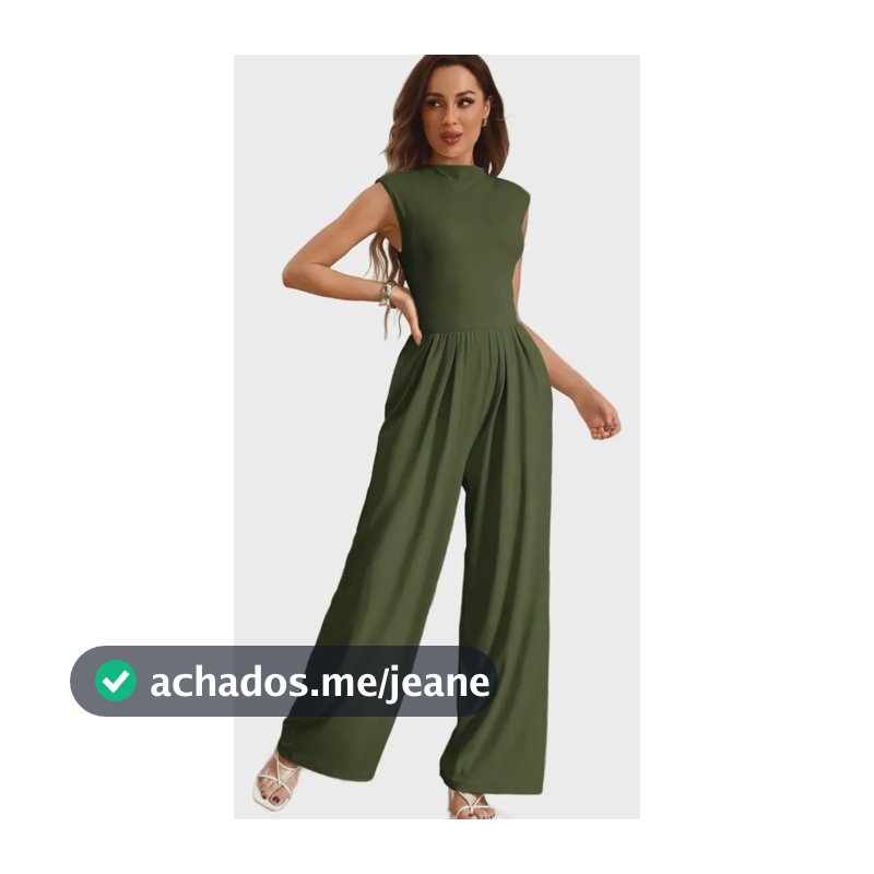 Macacão Longo Feminino Social Pantalona Elegante Com Bolsos Verde-militar Liso G