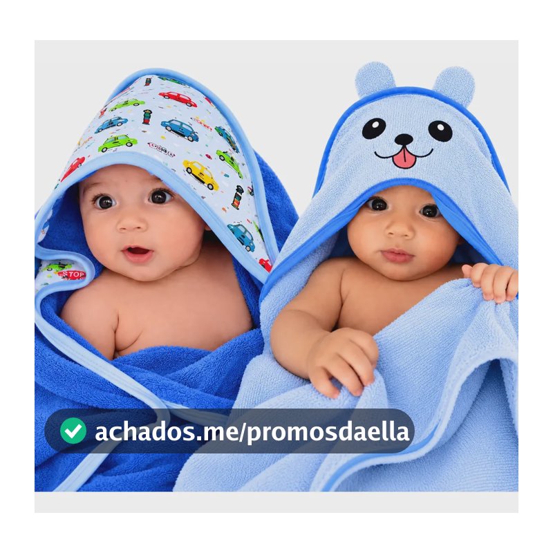 Kit 2 Toalhas De Banho Bebê Com Capuz E Orelhinha Infantil Azul