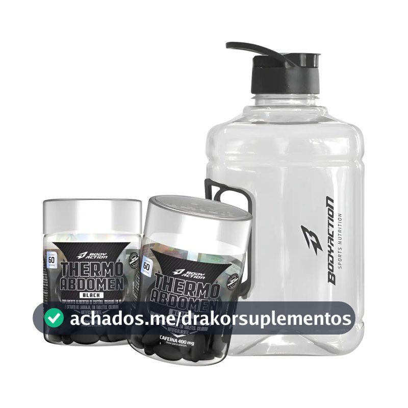 Kit 2x Thermo Abdomen Black 60 Comp 400mg Cafeína + Galão Sabor Sem sabor