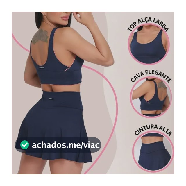 Conjunto Feminino Esportivo Short Saia  Top Alta Sustentação